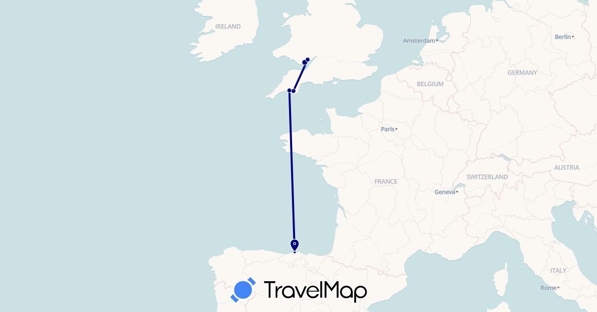 TravelMap itinerary: driving in Spain, United Kingdom (Europe)